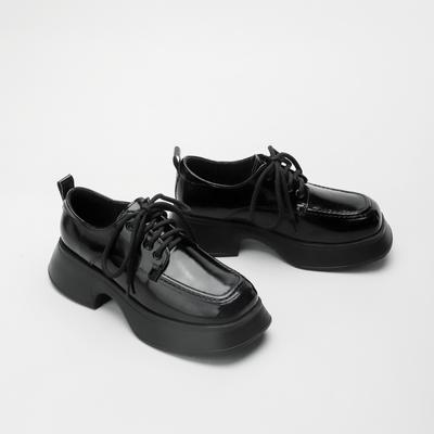 Platform Thick-soled Women's Shoes New Spring and Autumn Black Height-enhancing Retro British Style Small Leather Shoes Popular Single Shoes