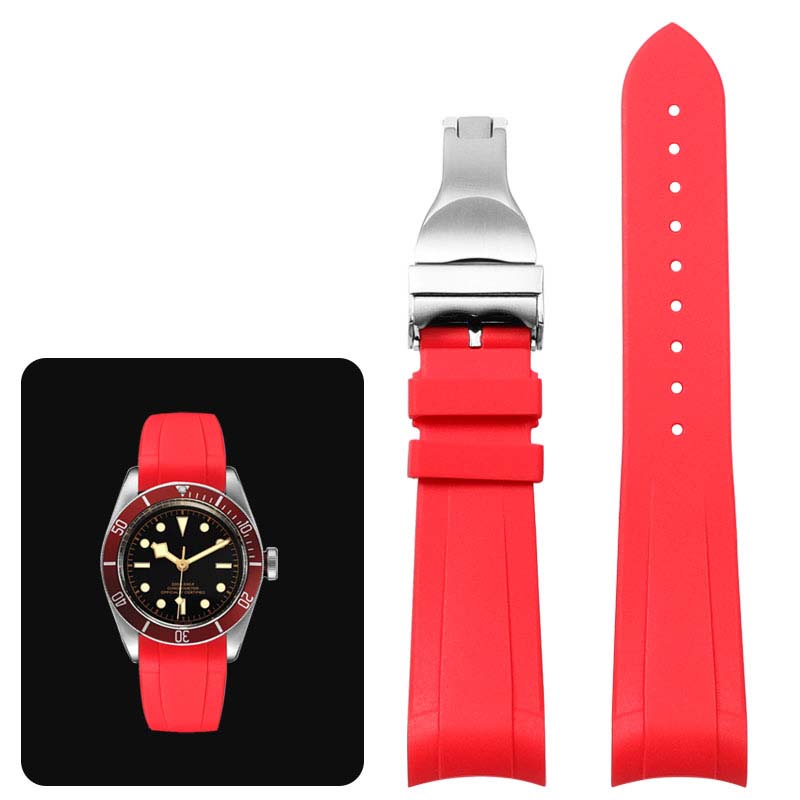 

Класичний Високоякісний Каучуковий ремінець з вигнутими кінцями для годинника Tudor Black Bay GMT, ремінець для годинника зі складаною застібкою, Чорний Синій Червоний 22 мм Браслет 22mm