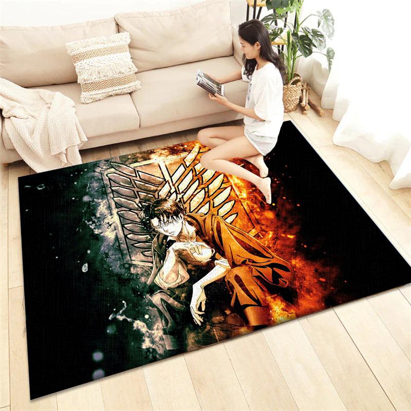Alfombra Estampada Ataque a los Titanes Sala de Estar Decoración del Hogar Alfombrilla para Sofá Mesa Cojín Antideslizante para Silla Esterilla de Descanso Picnic Camping Ar