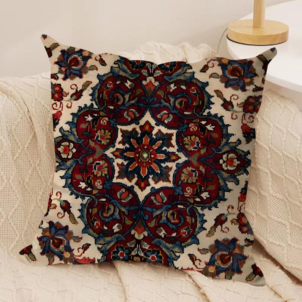 Persian Rug Pattern Cushion Cover Soft Plush Fabric Double-Sided Printed Sofa Cushion Cover For All Seasons Home Decor Gift