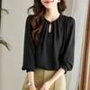 Camicia Nera in Chiffon Taglie Forti da Donna Primavera Maniche Lunghe Bluse Top Stile Coreano Camicie Larghe