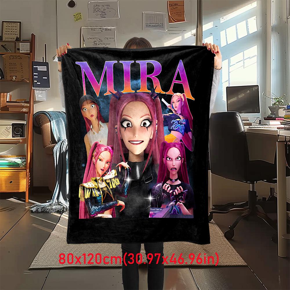 1Pc Mira, HUNTR/X Print Flannel Blanket, Comfortable for All Seasons, Home Decor, Warmth and Comfort, Perfect for Christmas Gifts821094