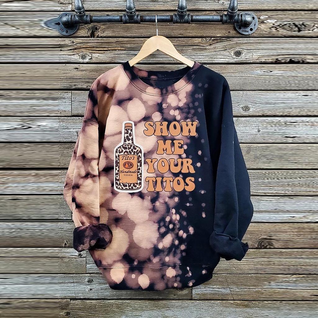 Women's Fashion Long Sleeve O Neck Lettered Printed Casual Sweater Top