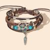 Vintage Cowhide Jewelry, New Turquoise Multi-layer Leather Bracelet, Genuine Leather Feather Bracelet.