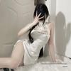 Retro Lace-Up Cheongsam with See-Through Halter Neck, Hollowed-Out Slit, Sensual Uniform Design