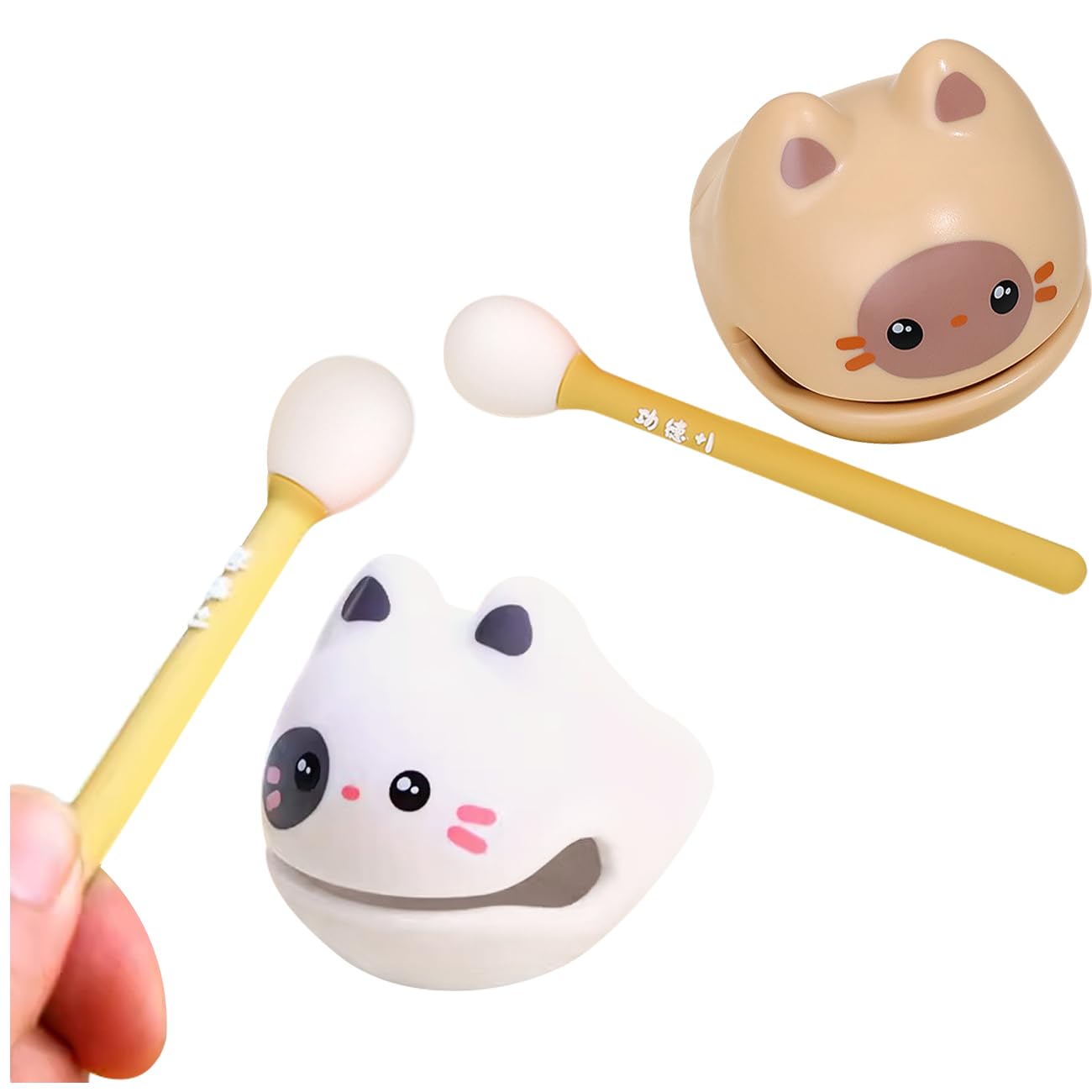 

YUYAKESHI Mini Wooden Fish, Sound-Making Guiro, Stress Relief, Resin Animal Design, Cute, Soothing, Gift, Decorative, Fun, Set of 2 (Siamese + White