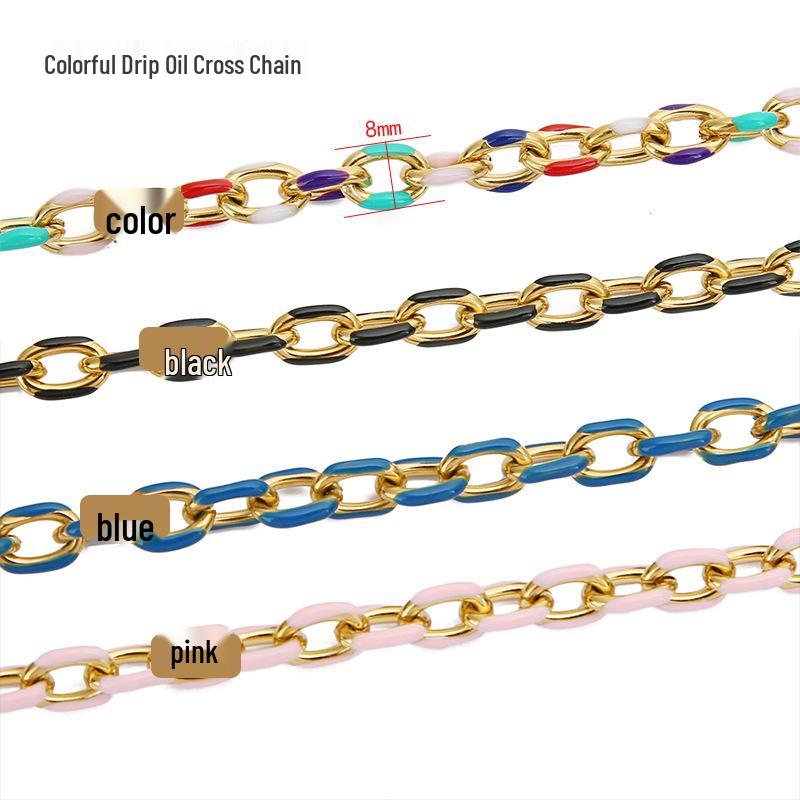 8mm Stainless Steel Colorful Enamel Cross DIY Chunky Hip Hop Chain for Necklace or Bracelet