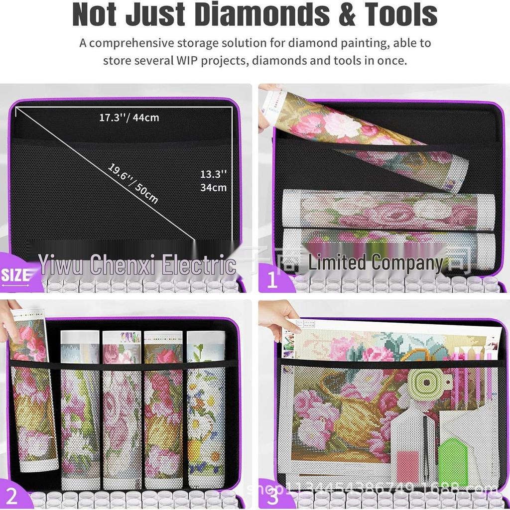 DIY Diamond Painting 420-Compartment Storage Bottles & Essential Oil Bag - Purple Handheld Tool Set