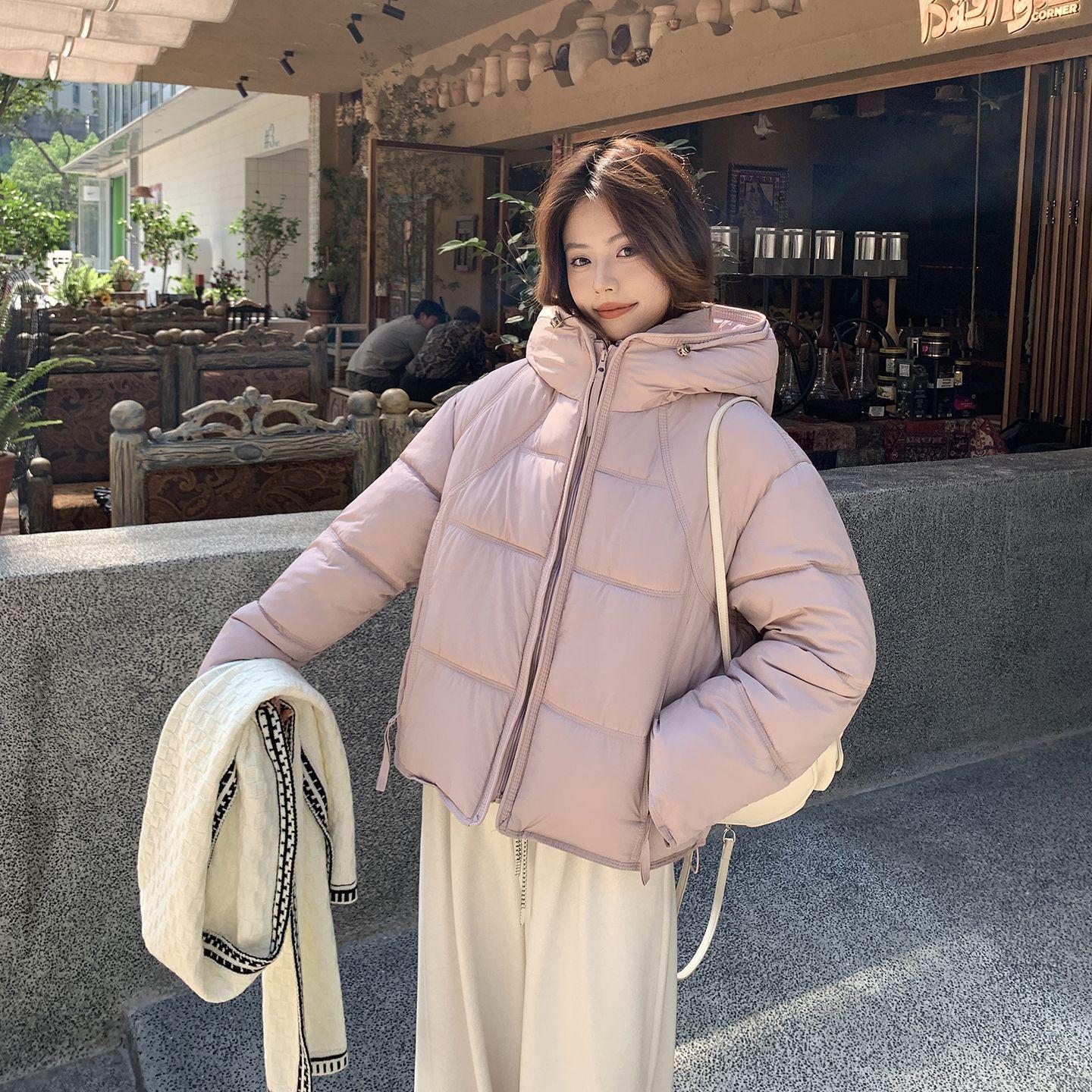 Damen Winter Kurzer Steppmantel Koreanischer Stil Student Dicke Warme Baumwolljacke Für Kleine Personen L rosa