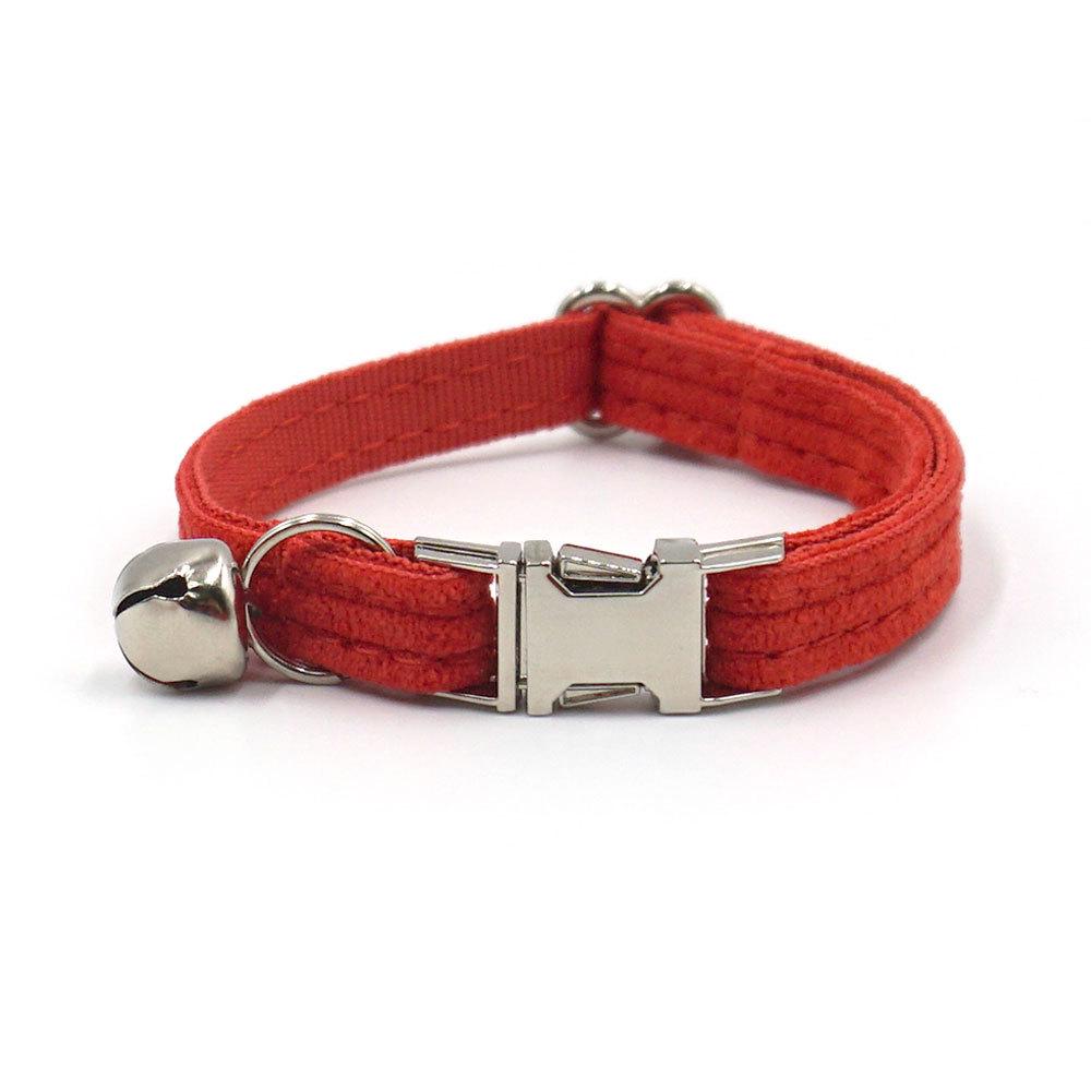 Pumpkin Red Corduroy Cat Bow Tie Collar with Engraving