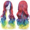 Soowee Synthetic Hair Ombre Rainbow Cosplay Wig with Bangs Red Yellow Purple Green Blue Wigs for Black Women