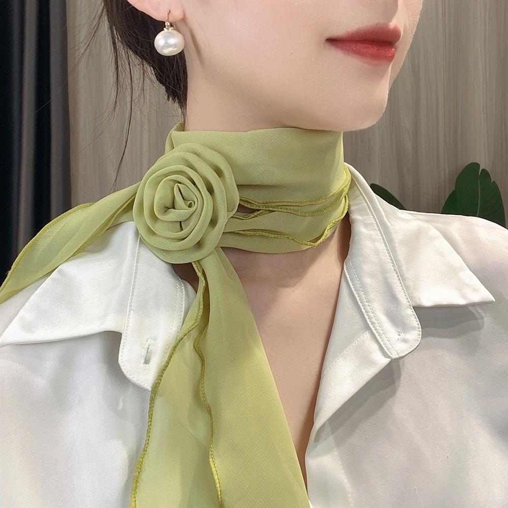 Rose clip thin silk scarf spring and summer sun protection temperament fashion versatile scarf for women