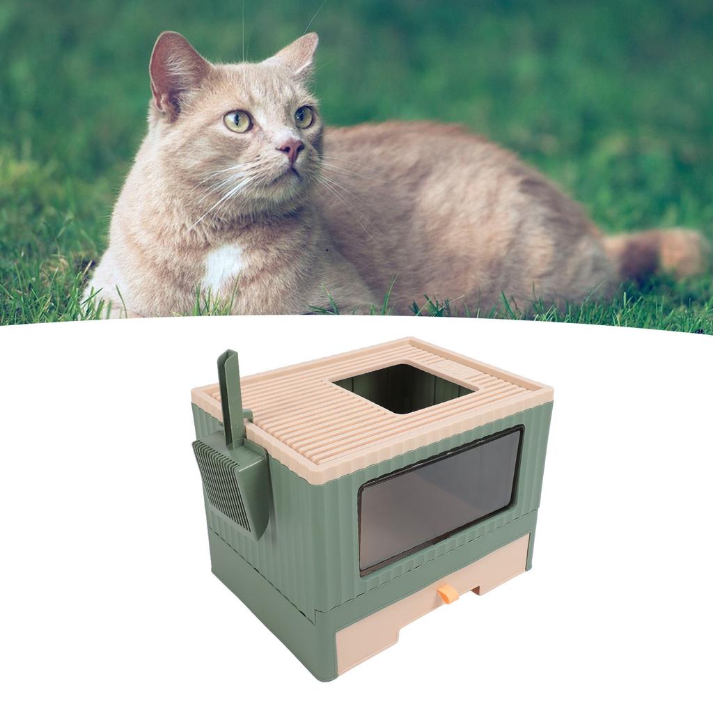 Enclosed Litter Box Foldable Top Entry Drawer Type Prevent Splashing Cat Toilet Box for Adult Cat Kitten