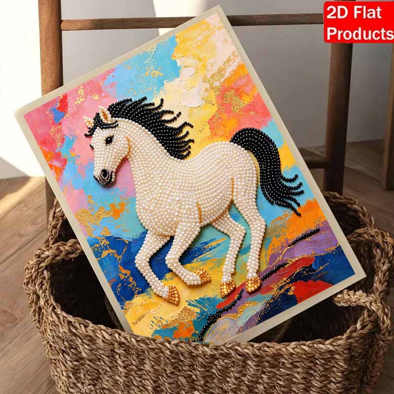 5D Pearl Kit Galloping Horse Pattern DIY Rhinestone Art Relaxing Handmade Ornament Home Wall Desktop Decoration for Beginners