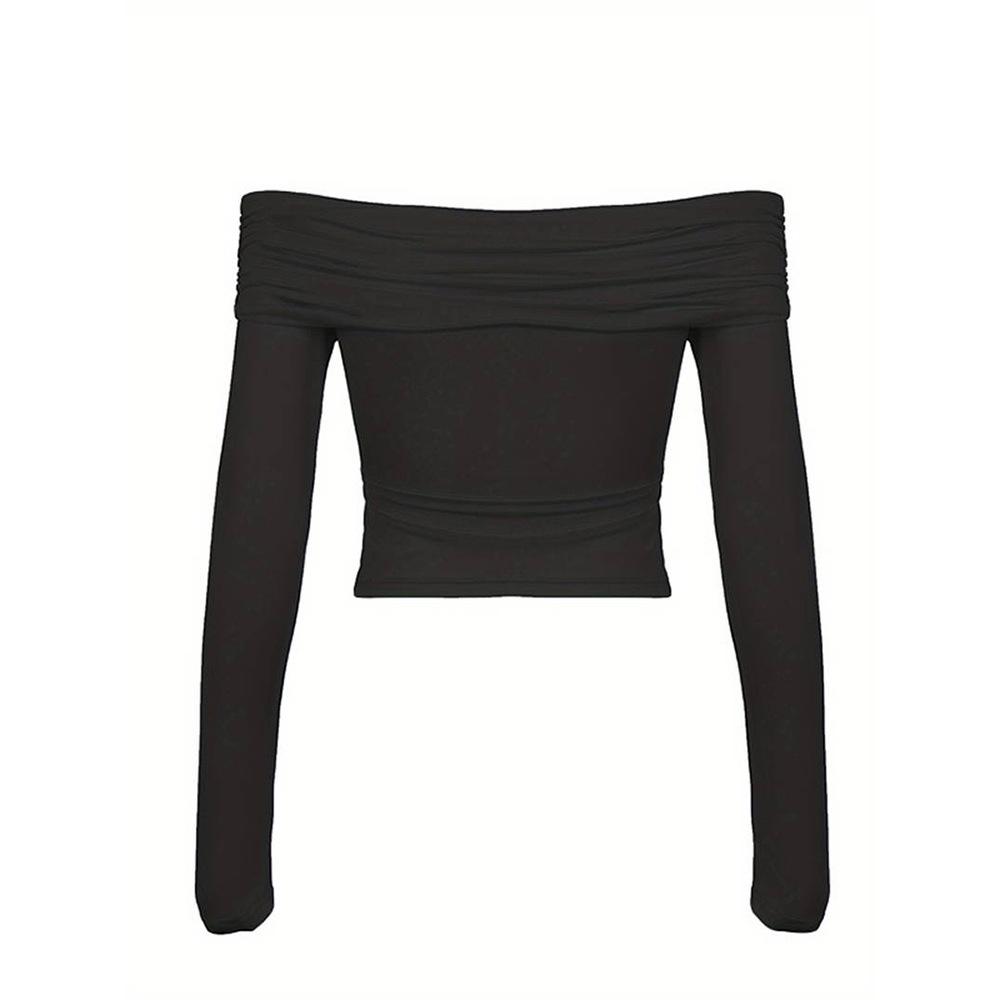 Women's Clothing Sexy Royal Sister Style T-shirt Spring and Summer One-word Collar Off-the-shoulder Temperament Short Top