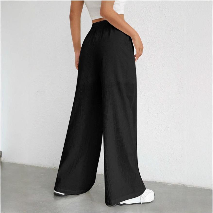 Damen Einfarbig Kordelzug Weitbein Hose Lässig Elastischer Bund Schräge Tasche Hose Für Frühling & Sommer Damenbekleidung