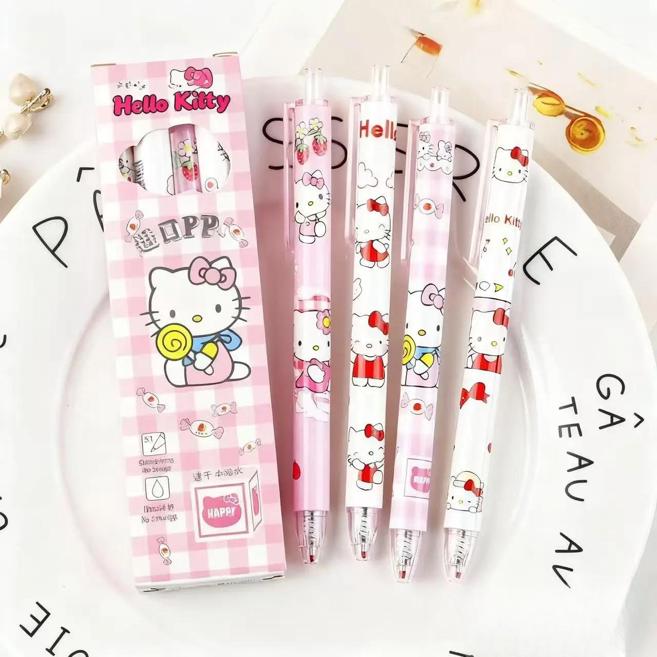

4Pcs Kuromi My Melody Cartoon Push-Type Pen Cute Style Quick-Drying Smooth Black Gel Pen Sign Pen Student Stationery (As shown-20658)-