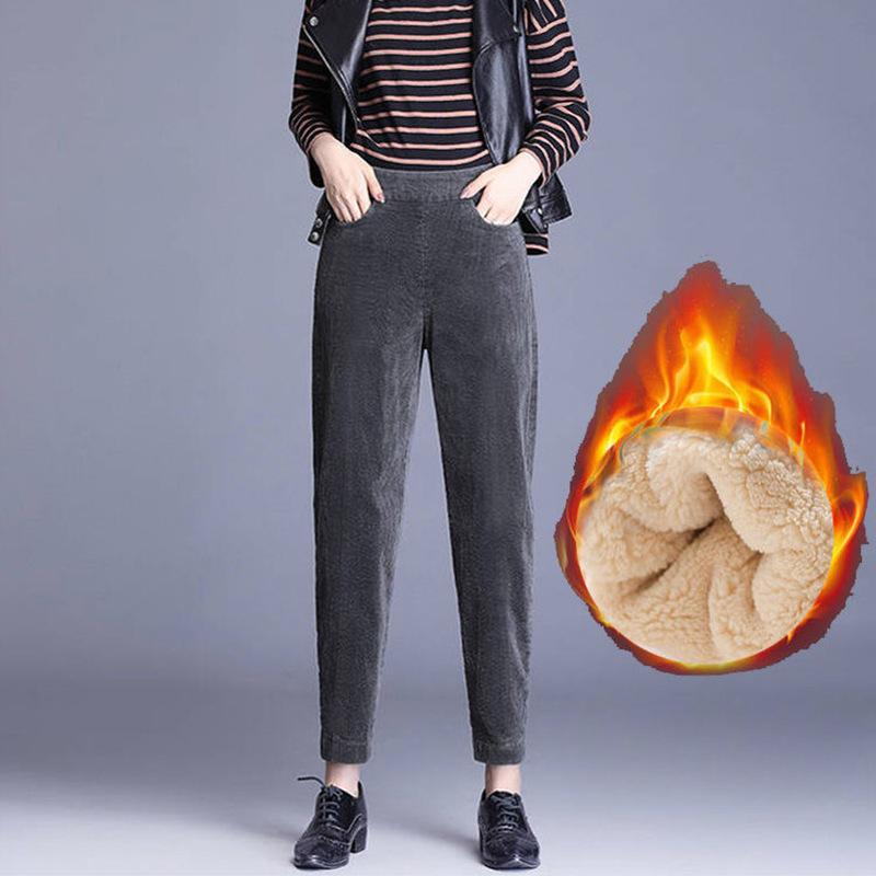 Women's Corduroy Warm Pants Autumn Winter Plush Thick Casual Pants Leggings High Waist Harem Pants Trousers