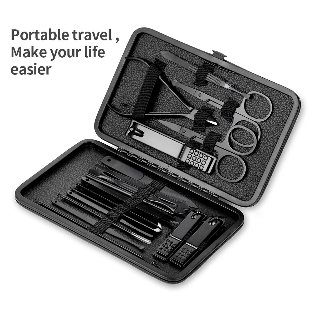 7/10/12/16/18Pcs Black Manicure Set Nail Clippers Hand Foot Face Care Stainless Steel Accessories Stainless Steel