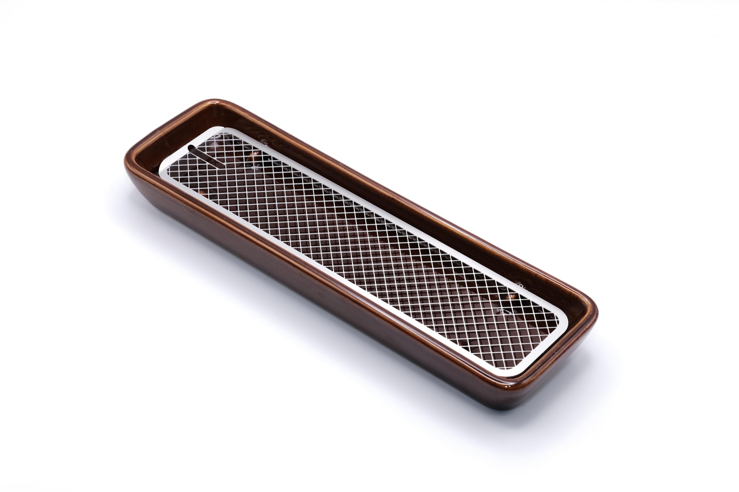 

Stylish ceramic incense holder for incense sticks, horizontal placement, relaxing cherry blossom design, soothing, Buddhist altar accessory (rust