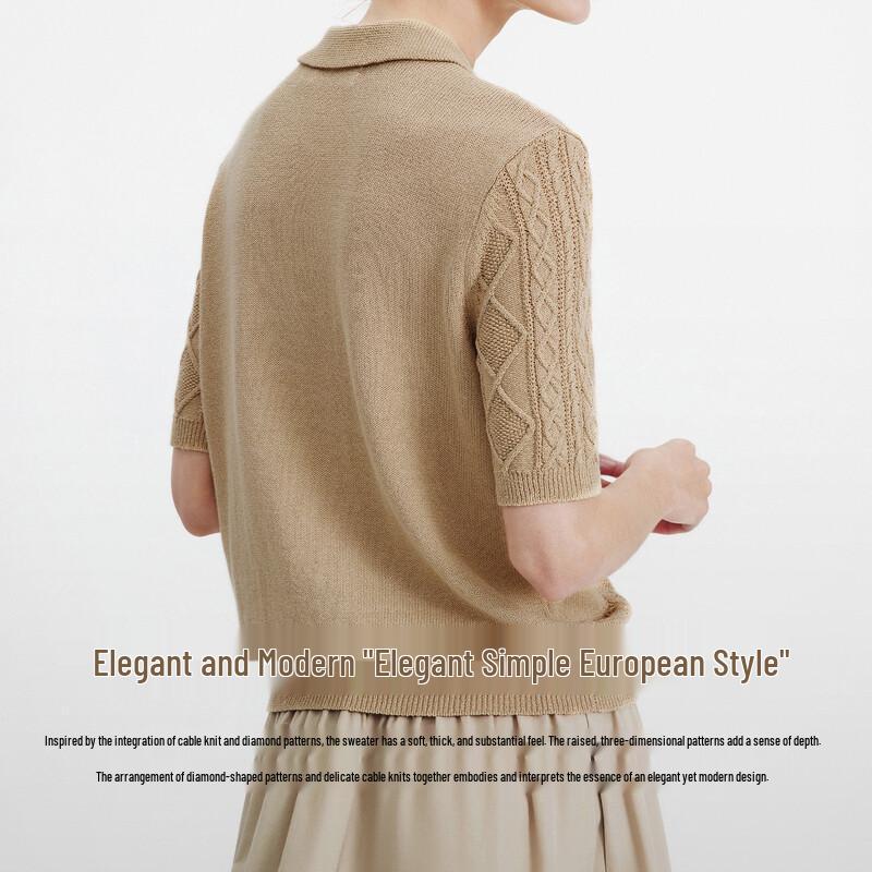 Navigare Women's Short Sleeve Cable Knit Polo Cardigan Top