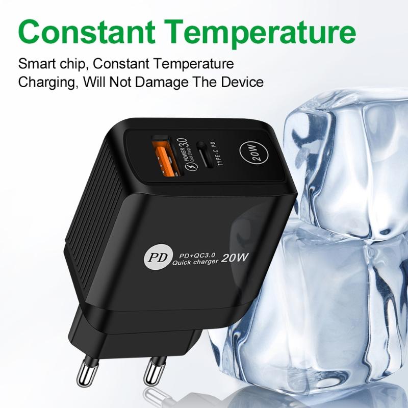 US/UK/EU Plug for QC 3.0 PD USB Charger 20w Type C Fast Charger Power Adapter Travel Phone Charging for Head Accessories