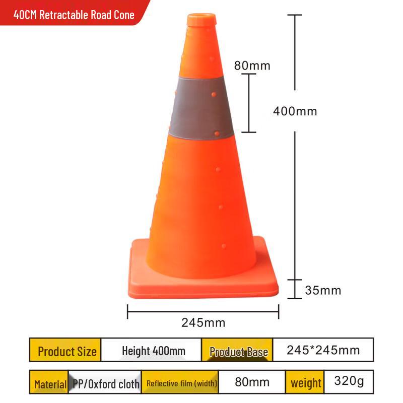 Brangdy Folding Reflective Emergency Warning Cone 40cm
