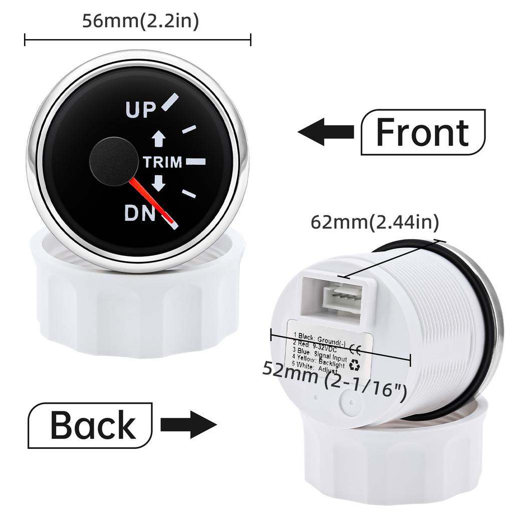 HD 52mm Boat Marine Trim Meter UP-DN Trim Tilt Indicator Meter 2 Inch Trim Gauge 7 Colors Backlight for Inboard Outboard Engine