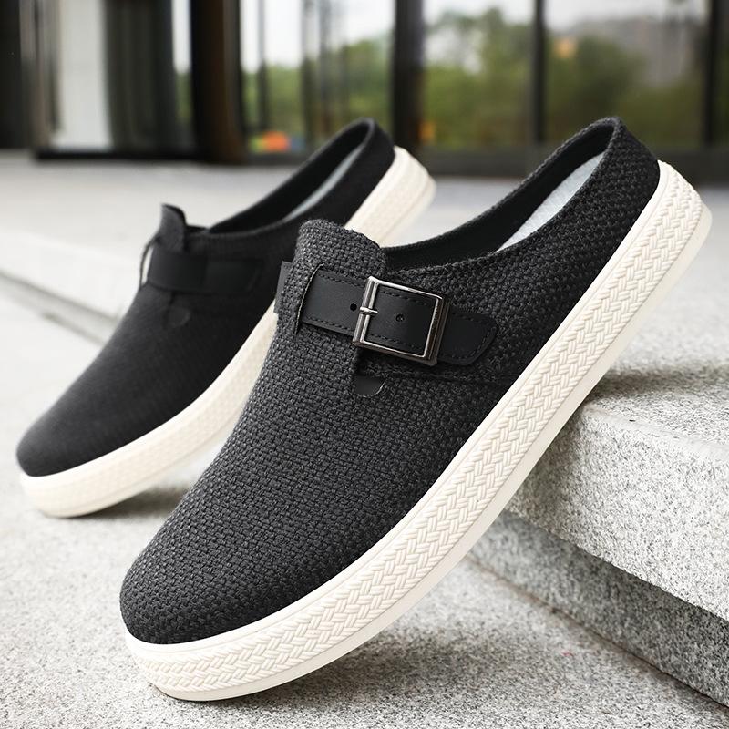 Men's shoes bag head slippers summer new hollow breathable half slippers fly-woven soft-soled casual shoes simple men's single shoes