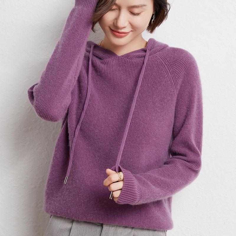 

INDFS Женская мода повседневная осень-зима однотонный принт длинный рукав с капюшоном свитера XXL 135-80kg фиолетовый