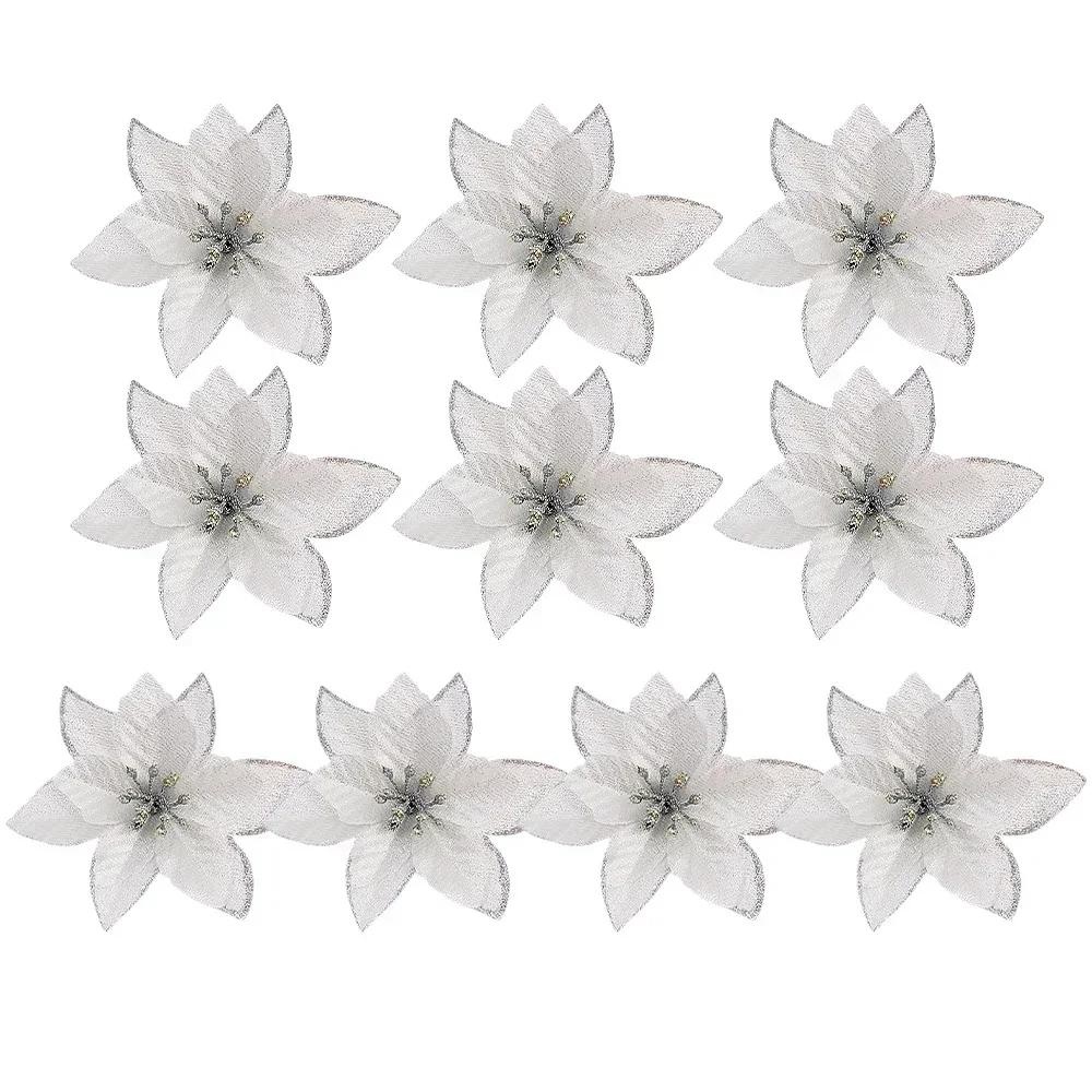 10/50 Stück Künstliche Weihnachtsblumen Mehrfarbig Rot Glitzernde Kunstblume für Weihnachtsbaumschmuck Neujahrsparty Heimdekorationen