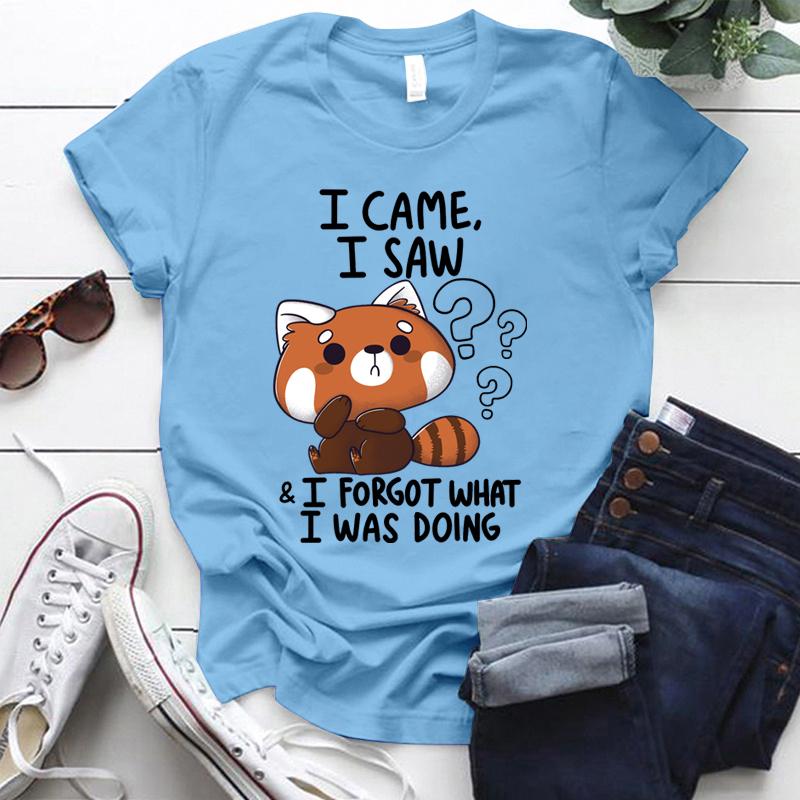 Roztomilá červená Panda I Came I Saw Trička pro ženy Letní tričko Dámské ležérní tričko s krátkým rukávem s kulatým výstřihem