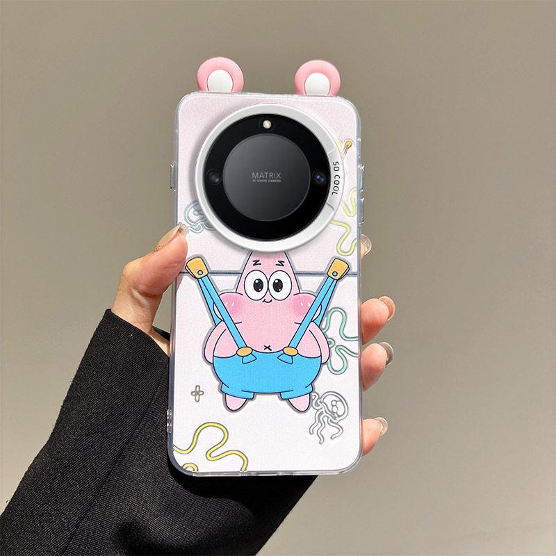 KEYSION Cute Ear Cartoon Case for HONOR X9A 5G with Lanyard Soft Silicone+PC Shockproof Phone Cover for Huawei Magic 5 Lite 5G