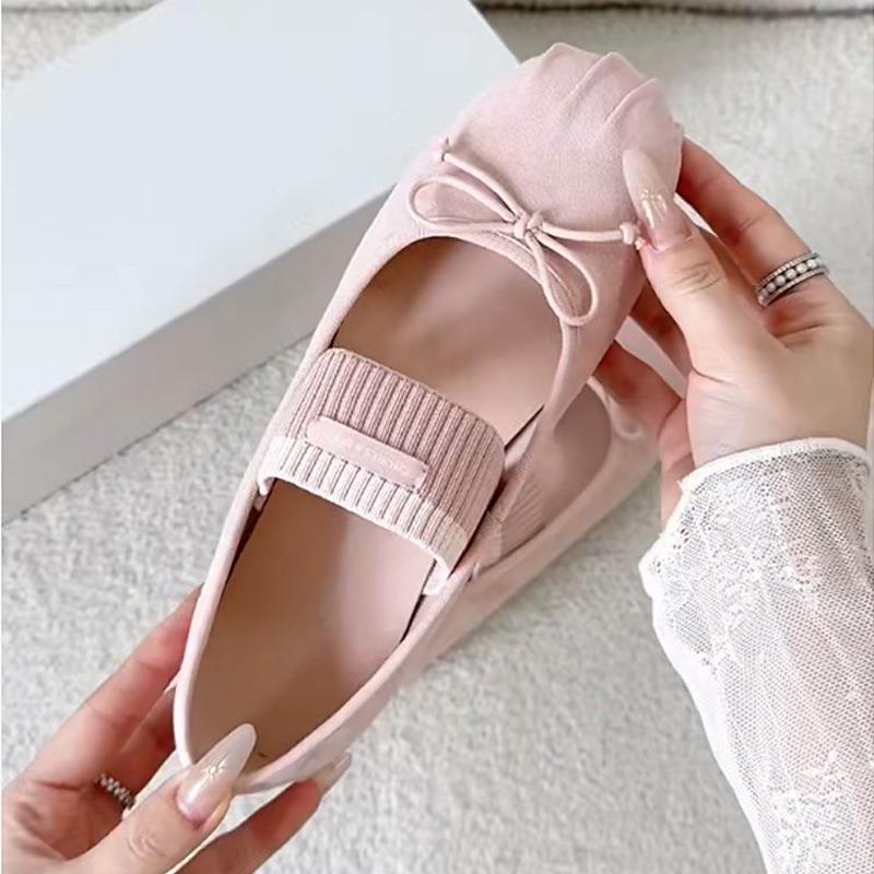 Pig nose fashion light mouth bow ballet shoes flat new single shoes women Mary Jane shoes niche comfortable