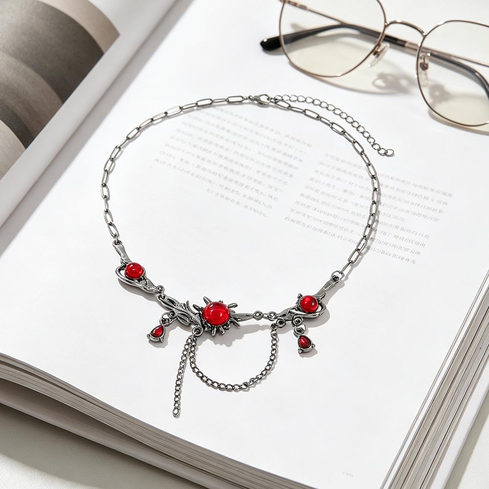Hiphop Red Zircon Pendant Necklace for Men Chokers Black Chain Red Crystal Waterdrop Tassel Double Layered Neck Chain