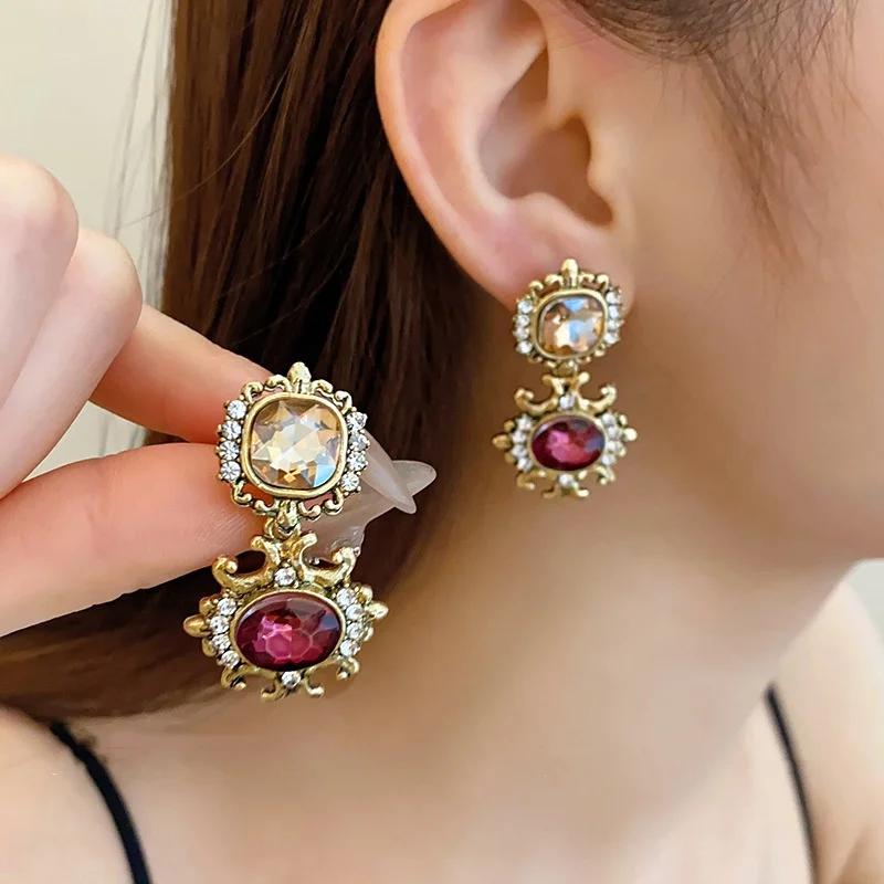 Purple Rhinestone Necklace And Earring Set, Women'S Necklace And Earring Set, Extravagant And Fashionable Jewelry Set