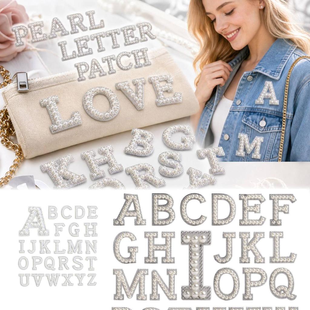 26 Pcs Large Beads with Adhesive Letter Stickers and Non-Woven Letter Patches for Jewelry Making and Clothing Decoration