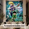 Custom Text Printed Tapestry Hunter × Hunter Pattern Large Wall Hanging Indoor Room Decor