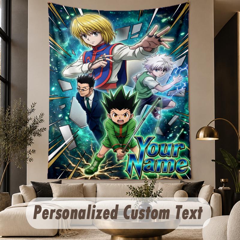 Custom Text Printed Tapestry Hunter × Hunter Pattern Large Wall Hanging Indoor Room Decor