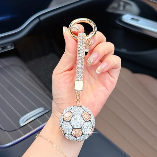 Rhinestone Football Keychain Pendant Sparking Soccer Car Key Ring