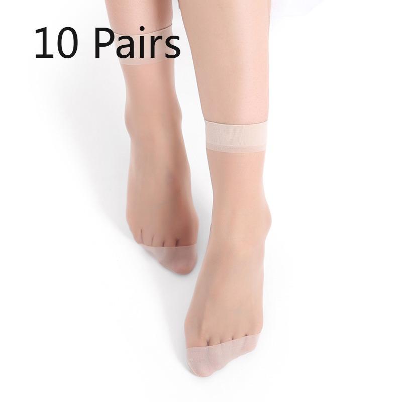 

Десять пар женских летних тонких прозрачных чулок-кристаллов, устойчивых к зацепкам, короткие носки с противоскользящим эффектом, телесные чулки до середины икры со стальным блеском 10 pairs