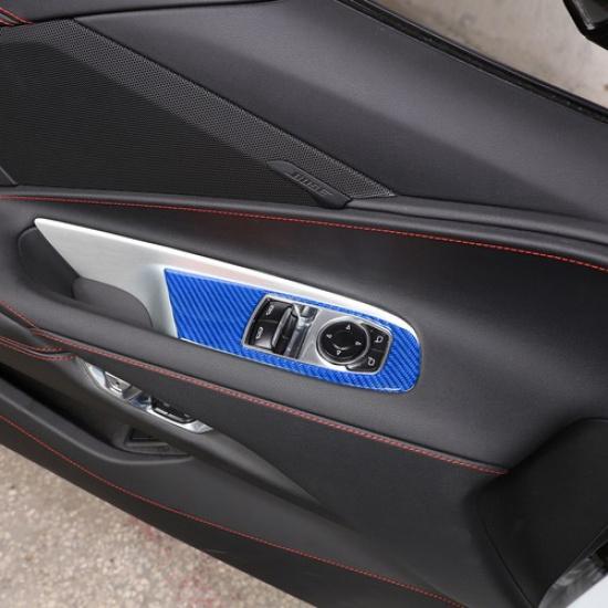 Blue Carbon Fiber Door Window Switch Lift Sticker Trim For Corvette C8 Z51 20-25