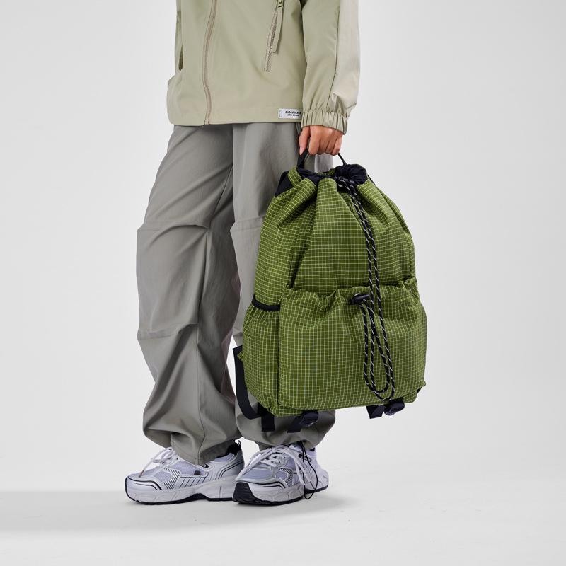 Large Capacity Plaid Drawstring Backpack: Lightweight, Versatile for Outdoor Sports & Travel
