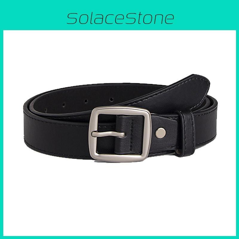 Color Solid Simple Womens Leather Look Belt With Geometric Design Buckle Metal