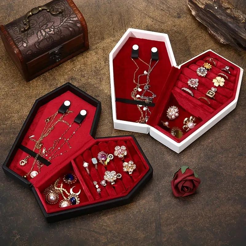 Gothic Jewelry Box PU Coffin Multi-Compartment Organizer Case for Earring Necklace Ring Storage Halloween Gifts for Women