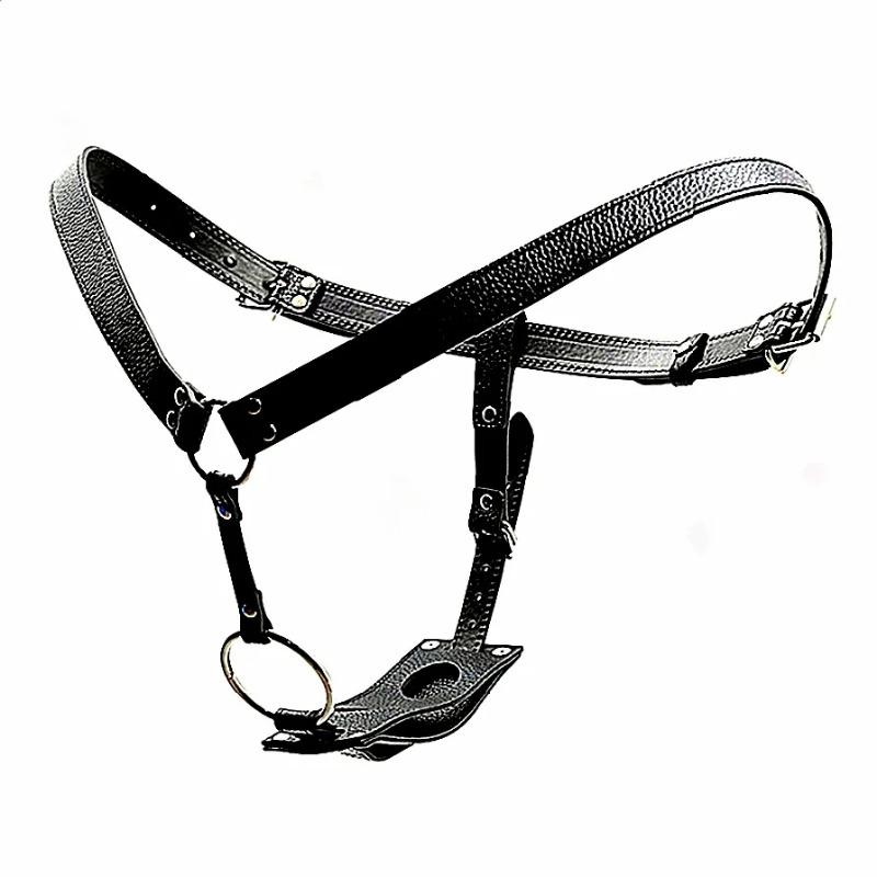 Male Underwear Sexual Sissy Panties Leather Fetish Men Chastity Belt Harness Sex Shop with Triple Belt Gift for Women Men