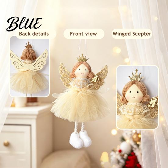 Angel Doll Decorations Pendant with Lace Mesh Skirt And Glitter Wings Decorative Holiday Tree Pendants Christmas Hanging Ornament for Home