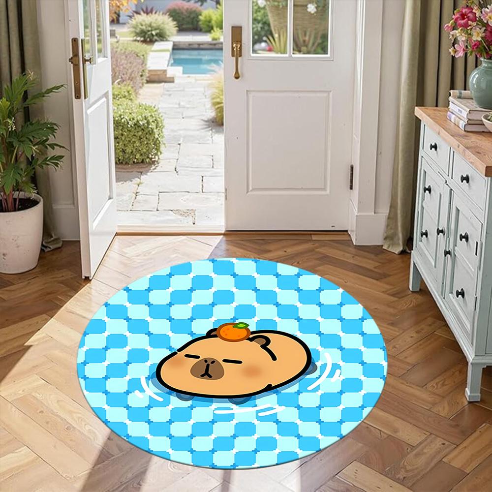 Capybara Round Floor Mat Suitable for Entryway Foyer Hallway Kitchen Antislip Round Carpet Decorate Offices Birthday Christmas Gift