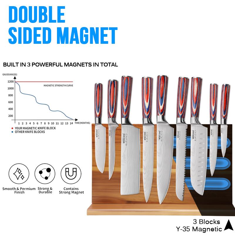 Multi-functional Storage Knife Holder with Strong Magnets Home Kitchen Double-sided Wooden Magnetic Knife Holder with Magnetic Support