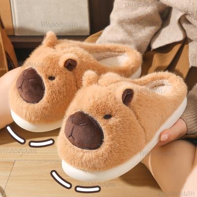 Modne Puszyste Kapcie Damskie Domowe Jesienne Zimowe Codzienne Buty z Kreskówkowym Wzorem Dziewczęce Kryte Pluszowe Klapki Modne Kawaii Płaskie Obuwie